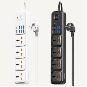 Rallonge MOXOM MX-ST16 multiprise 4 prises universelles et ports USB, blanche et noire