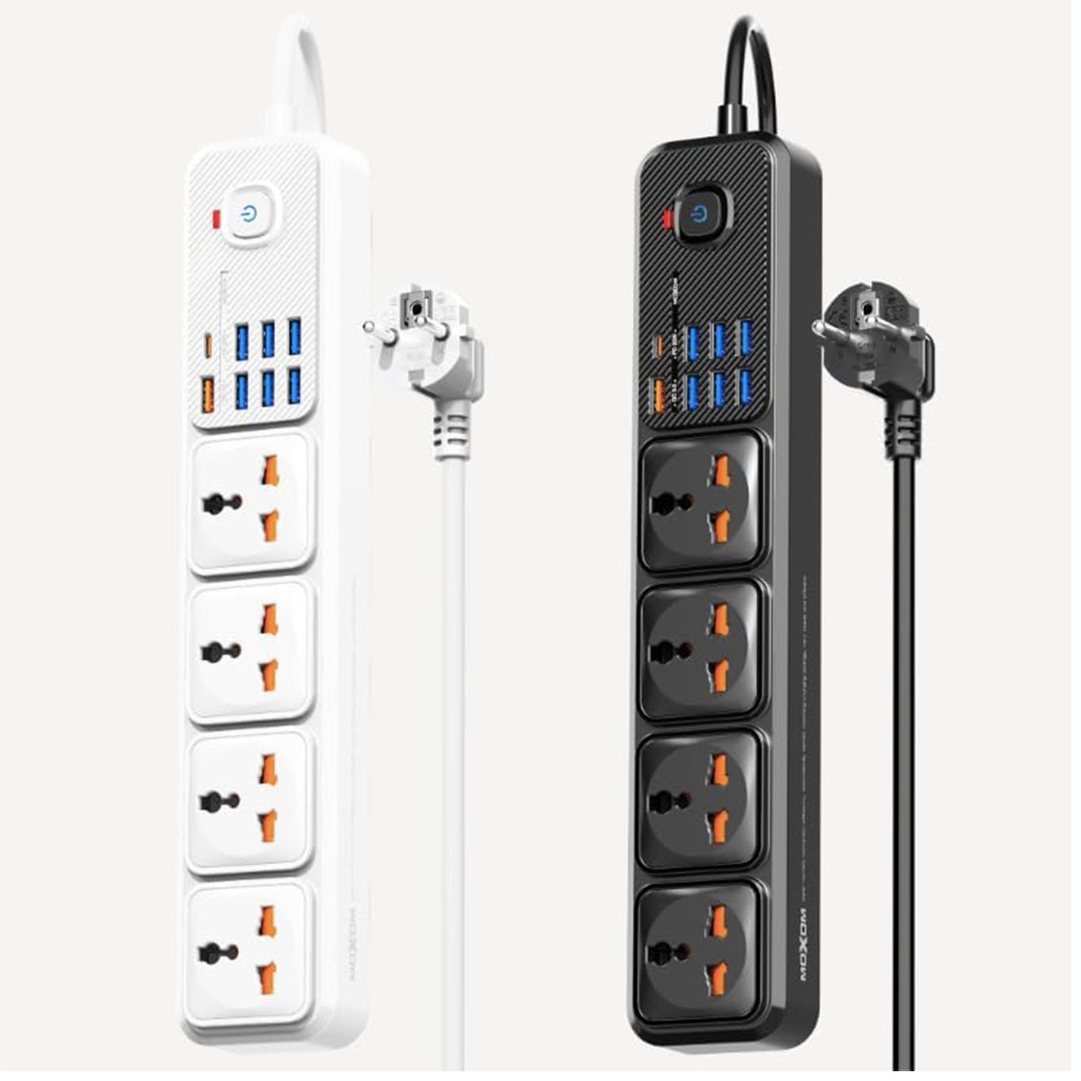 Rallonge MOXOM MX-ST16 multiprise 4 prises universelles et ports USB, blanche et noire